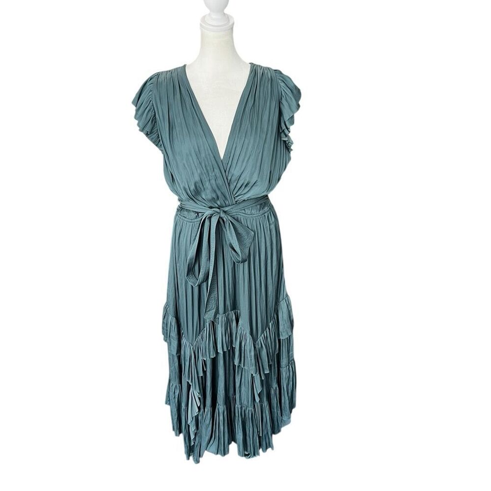 Ulla Johnson Abella Pleated Ruffle Midi Dress Atlantic Blue Size 10 - Picture 4 of 12